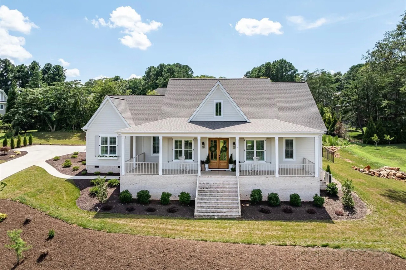 beautiful home, front view, white home and large porch